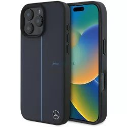   Mercedes MEHMP16X23RURBV MB Blue Line Leather MagSafe keménytok iPhone 16 Pro Max - tengerészkék