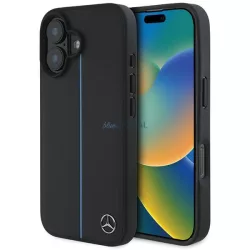   Mercedes MEHMP16S23RURBK MB Blue Line Leather MagSafe keménytok iPhone 16 - fekete