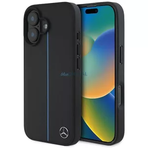 Mercedes MEHMP16S23RURBK MB Blue Line Leather MagSafe keménytok iPhone 16 - fekete