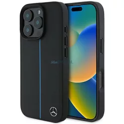   Mercedes MEHMP16L23RURBK MB Blue Line Leather MagSafe keménytok iPhone 16 Pro - fekete