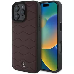   Mercedes MEHCP16X23RWRSR MB Waves Leather keménytok iPhone 16 Pro Max - piros