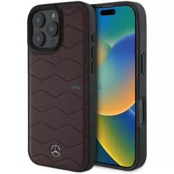   Mercedes MEHCP16X23RWRSR MB Waves Leather keménytok iPhone 16 Pro Max - piros
