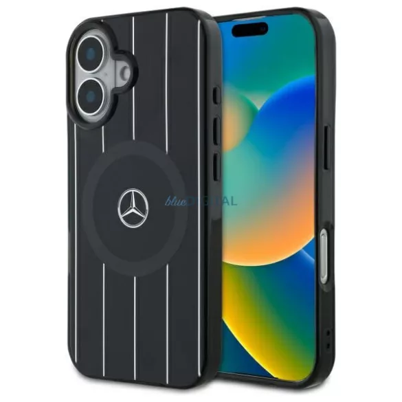 Mercedes MEHMP16S23HRSK MB Double Layer Crossed Lines MagSafe-kompatibilis keménytok iPhone 16 - fekete