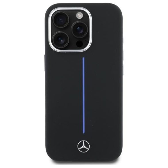 Mercedes MEHMP16L23SUMBK Silicone Blue Stripe MagSafe keménytok iPhone 16 Pro - fekete