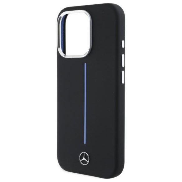 Mercedes MEHMP16L23SUMBK Silicone Blue Stripe MagSafe keménytok iPhone 16 Pro - fekete