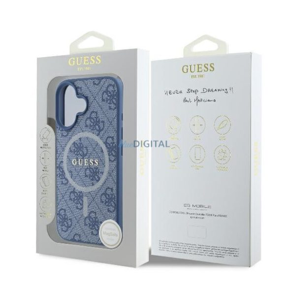 Guess GUHMP16MG4GFRB 4G Ring Classic Logo MagSafe keménytok iPhone 16 Plus - kék