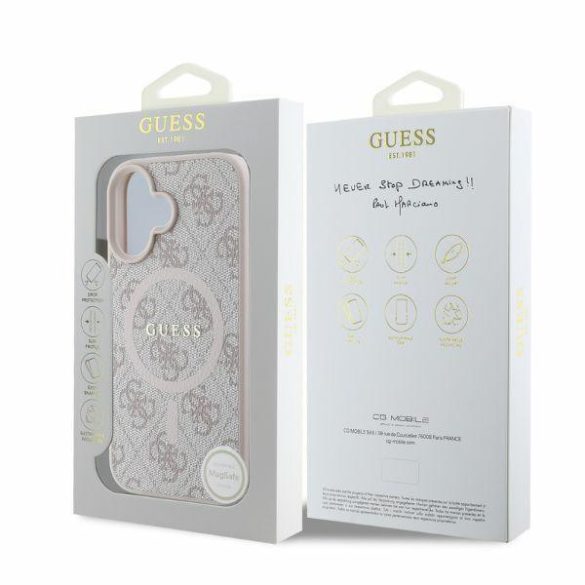 Guess GUHMP16SG4GFRP MagSafe 4G Ring Classic Logo keménytok iPhone 16 - rózsaszín