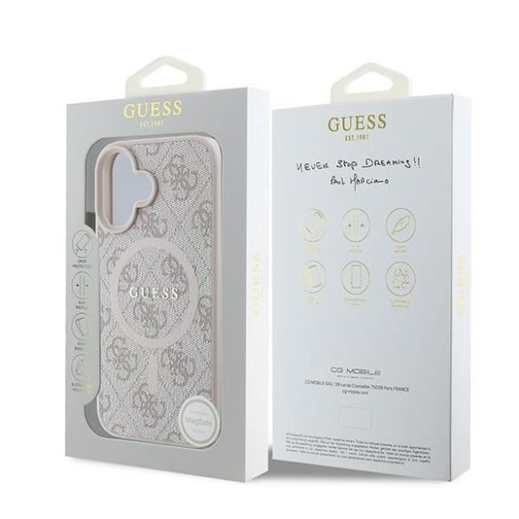 Guess GUHMP16MG4GFRP 4G Ring Classic Logo MagSafe keménytok iPhone 16 Plus - rózsaszín