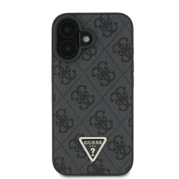 Guess GUHCP16SP4TDPK Leather 4G Triangle Strass keménytok iPhone 16 - fekete