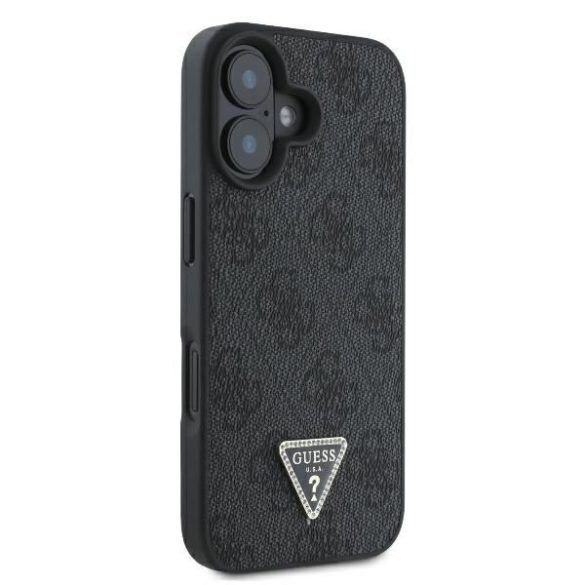 Guess GUHCP16SP4TDPK Leather 4G Triangle Strass keménytok iPhone 16 - fekete