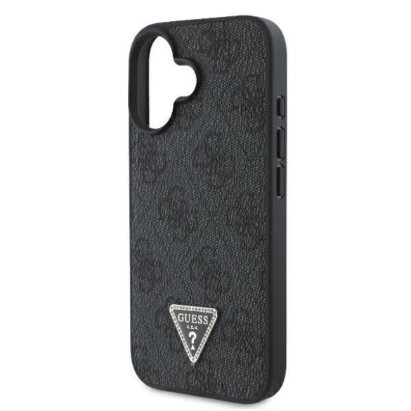 Guess GUHCP16SP4TDPK Leather 4G Triangle Strass keménytok iPhone 16 - fekete