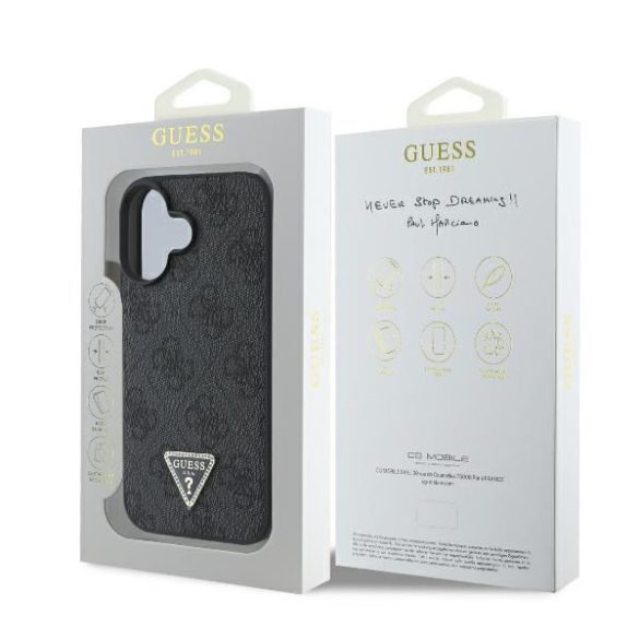 Guess GUHCP16SP4TDPK Leather 4G Triangle Strass keménytok iPhone 16 - fekete