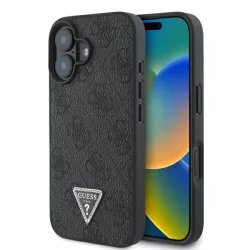   Guess GUHCP16MP4TDPK Leather 4G Triangle Strass keménytok iPhone 16 Plus - fekete