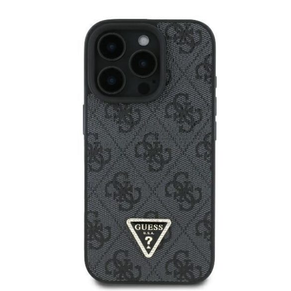 Guess GUHCP16LP4TDPK Leather 4G Triangle Strass keménytok iPhone 16 Pro - fekete