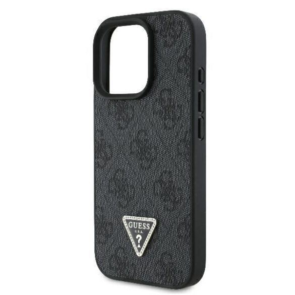 Guess GUHCP16LP4TDPK Leather 4G Triangle Strass keménytok iPhone 16 Pro - fekete