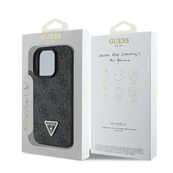 Guess GUHCP16LP4TDPK Leather 4G Triangle Strass keménytok iPhone 16 Pro - fekete