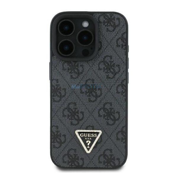 Guess GUHCP16XP4TDPK Leather 4G Triangle Strass keménytok iPhone 16 Pro Max - fekete