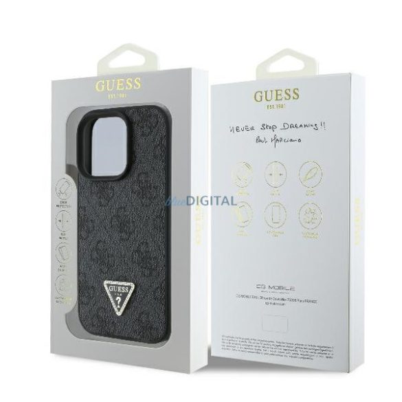 Guess GUHCP16XP4TDPK Leather 4G Triangle Strass keménytok iPhone 16 Pro Max - fekete