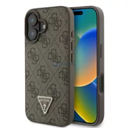   Guess GUHCP16SP4TDPW Leather 4G Triangle Strass keménytok iPhone 16 - barna