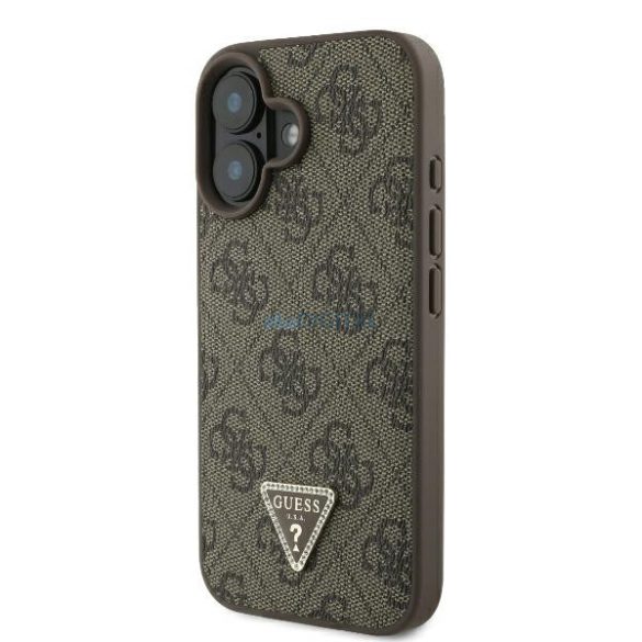 Guess GUHCP16SP4TDPW Leather 4G Triangle Strass keménytok iPhone 16 - barna