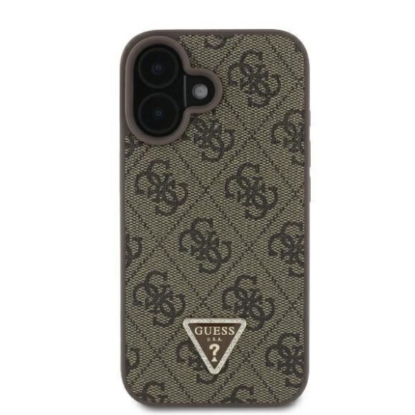 Guess GUHCP16SP4TDPW Leather 4G Triangle Strass keménytok iPhone 16 - barna