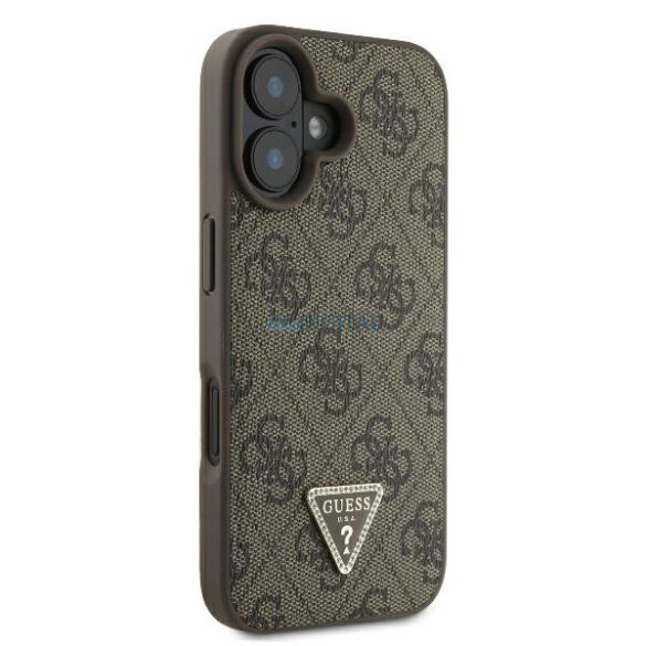 Guess GUHCP16SP4TDPW Leather 4G Triangle Strass keménytok iPhone 16 - barna