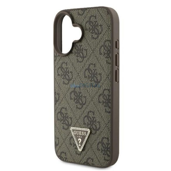 Guess GUHCP16SP4TDPW Leather 4G Triangle Strass keménytok iPhone 16 - barna