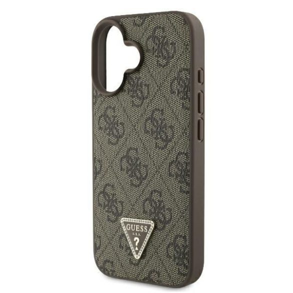 Guess GUHCP16SP4TDPW Leather 4G Triangle Strass keménytok iPhone 16 - barna