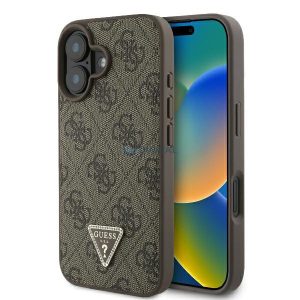 Guess GUHCP16MP4TDPW Leather 4G Triangle Strass keménytok iPhone 16 Plus - barna