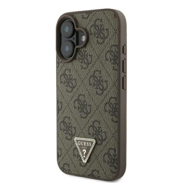 Guess GUHCP16MP4TDPW Leather 4G Triangle Strass keménytok iPhone 16 Plus - barna