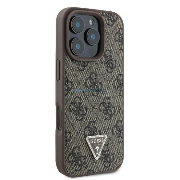 Guess GUHCP16LP4TDPW Leather 4G Triangle Strass keménytok iPhone 16 Pro - barna