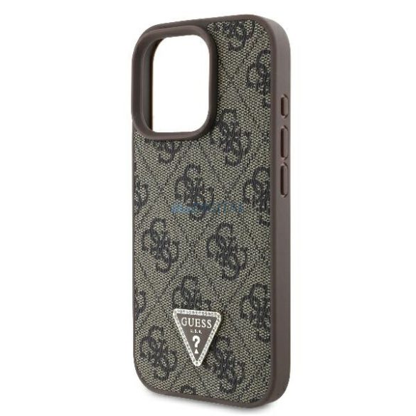 Guess GUHCP16LP4TDPW Leather 4G Triangle Strass keménytok iPhone 16 Pro - barna