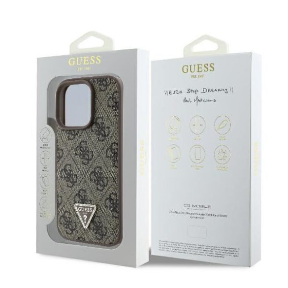 Guess GUHCP16LP4TDPW Leather 4G Triangle Strass keménytok iPhone 16 Pro - barna