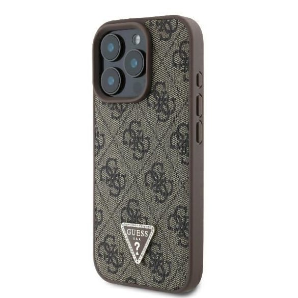 Guess GUHCP16XP4TDPW Leather 4G Triangle Strass keménytok iPhone 16 Pro Max - barna