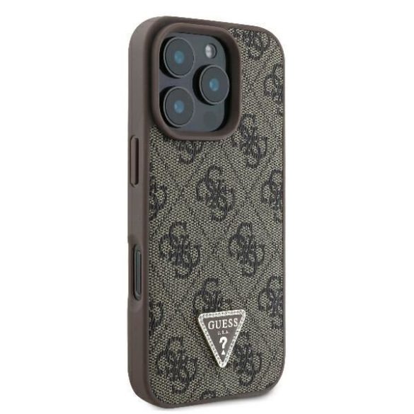 Guess GUHCP16XP4TDPW Leather 4G Triangle Strass keménytok iPhone 16 Pro Max - barna