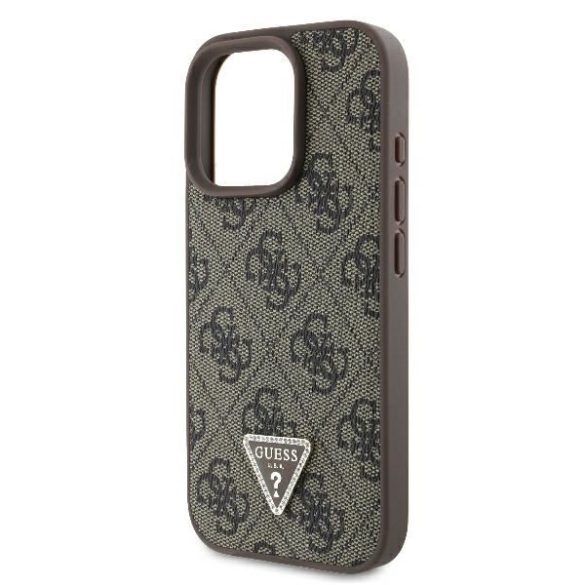 Guess GUHCP16XP4TDPW Leather 4G Triangle Strass keménytok iPhone 16 Pro Max - barna