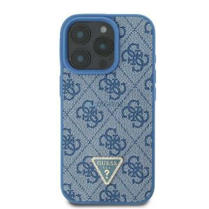 Guess GUHCP16SP4TDPB Leather 4G Triangle Strass keménytok iPhone 16 - kék