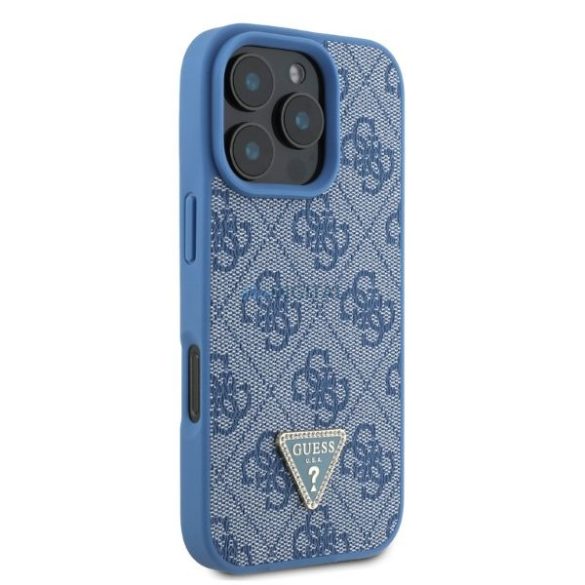 Guess GUHCP16LP4TDPB Leather 4G Triangle Strass keménytok iPhone 16 Pro - kék