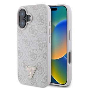 Guess GUHCP16SP4TDPP Leather 4G Triangle Strass keménytok iPhone 16 - rózsaszín