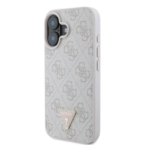 Guess GUHCP16SP4TDPP Leather 4G Triangle Strass keménytok iPhone 16 - rózsaszín