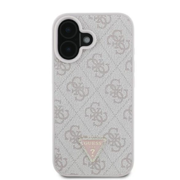 Guess GUHCP16SP4TDPP Leather 4G Triangle Strass keménytok iPhone 16 - rózsaszín