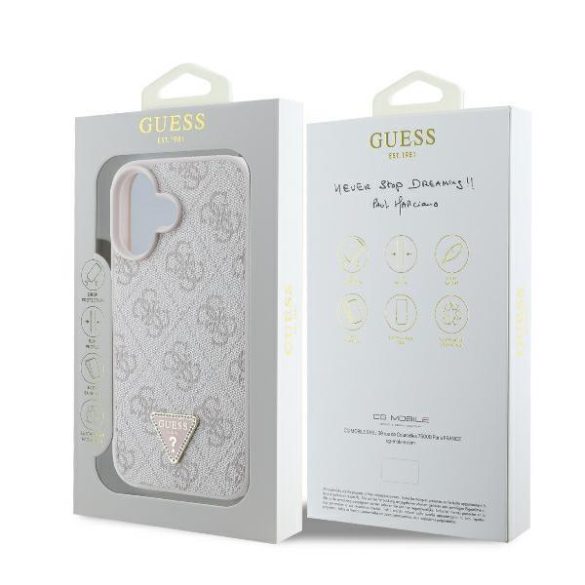 Guess GUHCP16SP4TDPP Leather 4G Triangle Strass keménytok iPhone 16 - rózsaszín