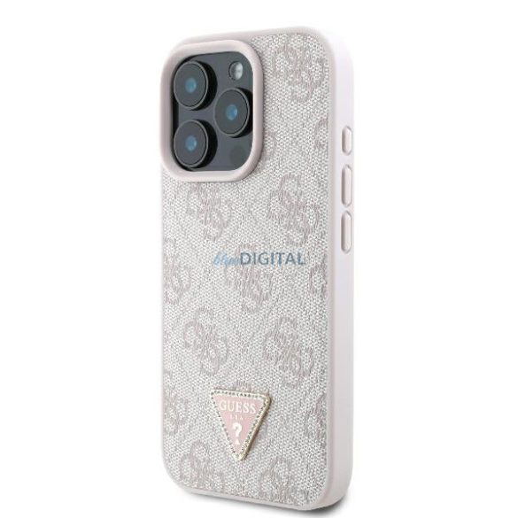 Guess GUHCP16LP4TDPP Leather 4G Triangle Strass keménytok iPhone 16 Pro - rózsaszín