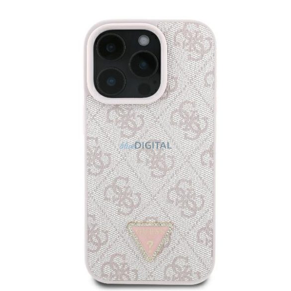 Guess GUHCP16LP4TDPP Leather 4G Triangle Strass keménytok iPhone 16 Pro - rózsaszín