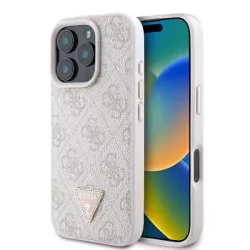   Guess GUHCP16XP4TDPP Leather 4G Triangle Strass keménytok iPhone 16 Pro Max - rózsaszín