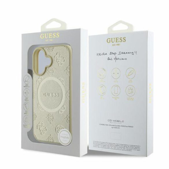 Guess GUHMP16SPSAPSMED MagSafe Safiano Peony Classic Logo keménytok iPhone 16 - arany színű