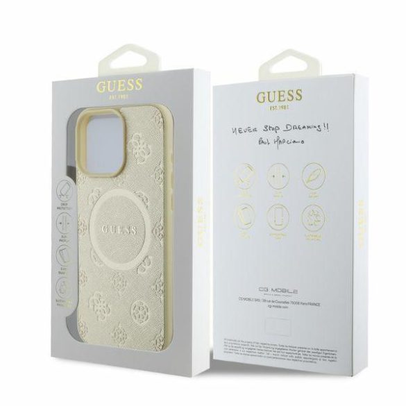 Guess GUHMP16XPSAPSMED MagSafe Safiano Peony Classic Logo keménytok iPhone 16 Pro Max - arany színű