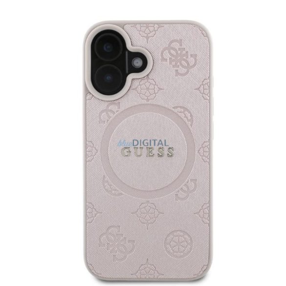 Guess GUHMP16SPSAPSMEP MagSafe Safiano Peony Classic Logo keménytok iPhone 16 - rózsaszín