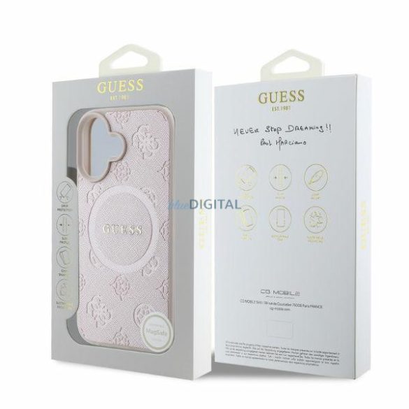 Guess GUHMP16SPSAPSMEP MagSafe Safiano Peony Classic Logo keménytok iPhone 16 - rózsaszín