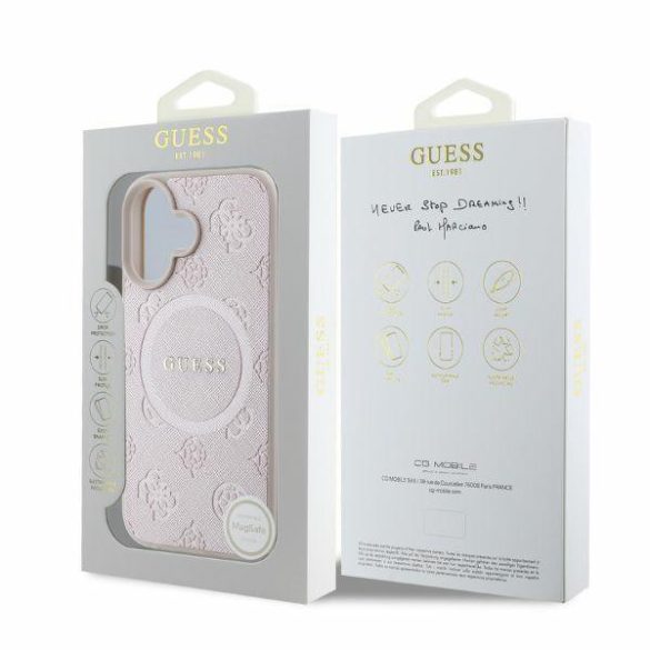 Guess GUHMP16SPSAPSMEP MagSafe Safiano Peony Classic Logo keménytok iPhone 16 - rózsaszín